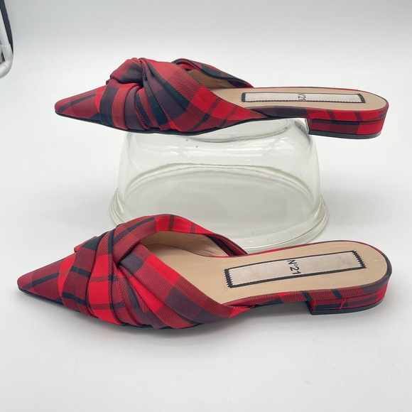 N.21 Red Tartan Plaid Knotted Mule Sz 7.5 Holiday Slip On Shoe Made In Italy - Picture 7 of 10